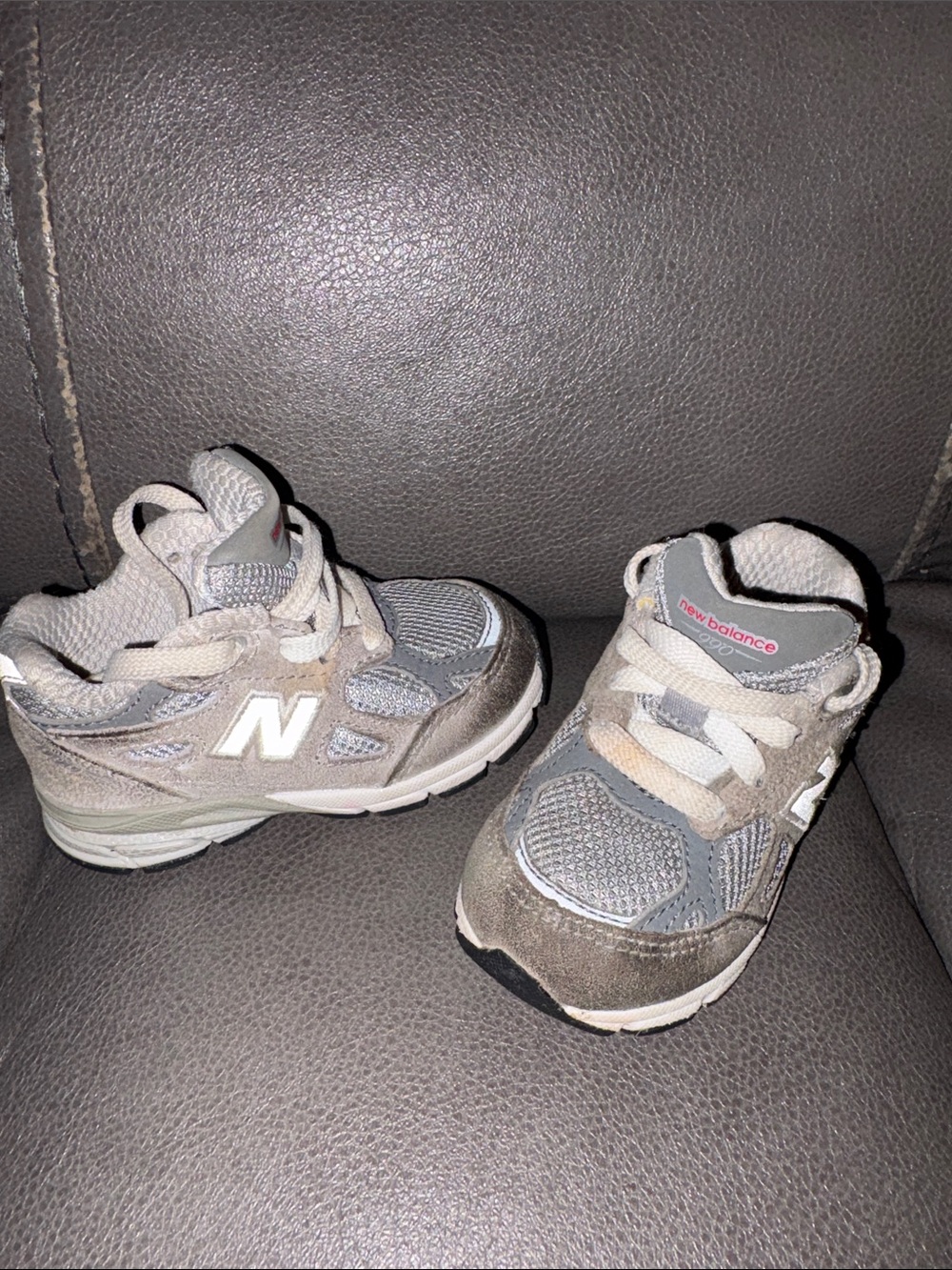 New Balance Kids Gray and White Mesh Suede Sneakers